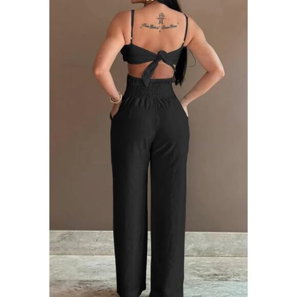 CHICME Women's Floral Pattern Sleeveless Jumpsuit Large Black Cut Out - Picture 3 of 12